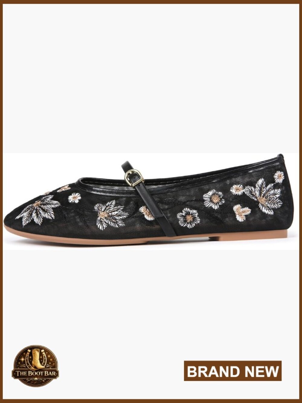 Mesh Ballet Flats Embroidered Floral Round Toe Mary Jane